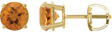 14K Gold Natural Citrine Round 4-Prong Lightweight Stud Earrings – 2.5-8mm Stones - Yellow Gold