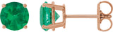 14K Gold Lab-Grown Emerald Round 4-Prong Lightweight Stud Earrings - Rose Gold