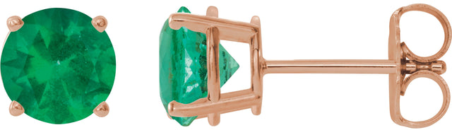 14K Gold Lab-Grown Emerald Round 4-Prong Lightweight Stud Earrings - Rose Gold