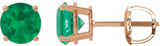 14K Gold Lab-Grown Emerald Round 4-Prong Lightweight Stud Earrings – 2.5-8mm Stones - Rose Gold