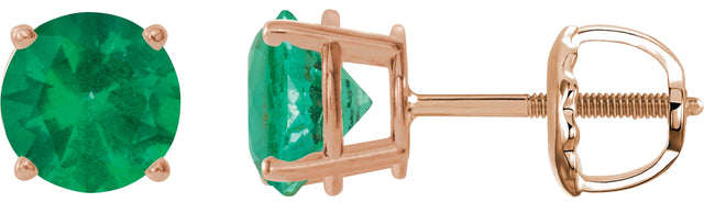 14K Gold Lab-Grown Emerald Round 4-Prong Lightweight Stud Earrings – 2.5-8mm Stones - Rose Gold