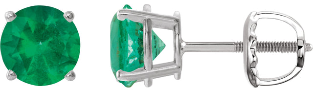Platinum Lab-Grown Emerald Round 4-Prong Lightweight Stud Earrings