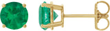 14K Gold Lab-Grown Emerald Round 4-Prong Lightweight Stud Earrings - Yellow Gold