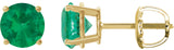 14K Gold Lab-Grown Emerald Round 4-Prong Lightweight Stud Earrings – 2.5-8mm Stones - Yellow Gold