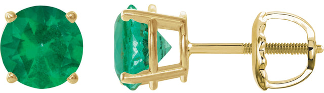 14K Gold Lab-Grown Emerald Round 4-Prong Lightweight Stud Earrings – 2.5-8mm Stones - Yellow Gold