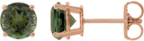 14K Gold Natural Green Tourmaline Round 4-Prong Lightweight Stud Earrings - Rose Gold