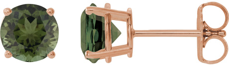 14K Gold Natural Green Tourmaline Round 4-Prong Lightweight Stud Earrings - Rose Gold