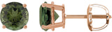 14K Gold Natural Green Tourmaline Round 4-Prong Lightweight Stud Earrings – 6mm Stones - Rose Gold
