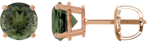 14K Gold Natural Green Tourmaline Round 4-Prong Lightweight Stud Earrings – 6mm Stones - Rose Gold