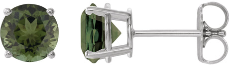Platinum Natural Green Tourmaline Round 4-Prong Lightweight Stud Earrings – 6mm Stones