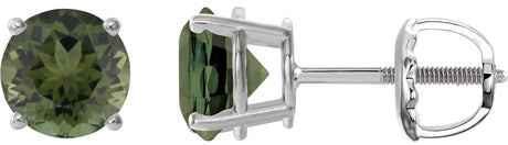 14K Gold Natural Green Tourmaline Round 4-Prong Lightweight Stud Earrings – 6mm Stones - White Gold