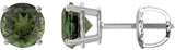 Platinum Natural Green Tourmaline Round 4-Prong Lightweight Stud Earrings