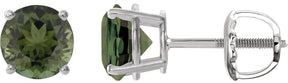 Platinum Natural Green Tourmaline Round 4-Prong Lightweight Stud Earrings