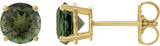 14K Gold Natural Green Tourmaline Round 4-Prong Lightweight Stud Earrings - Yellow Gold