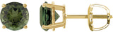 14K Gold Natural Green Tourmaline Round 4-Prong Lightweight Stud Earrings – 6mm Stones - Yellow Gold