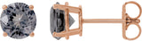 14K Gold Natural Gray Spinel Round 4-Prong Lightweight Stud Earrings - Rose Gold