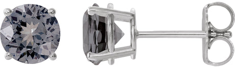 Platinum Natural Gray Spinel Round 4-Prong Lightweight Stud Earrings – 6mm Stones
