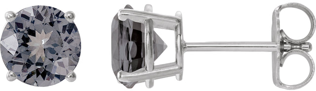 14K Gold Natural Gray Spinel Round 4-Prong Lightweight Stud Earrings - White Gold