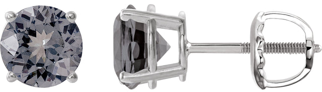 Platinum Natural Gray Spinel Round 4-Prong Lightweight Stud Earrings