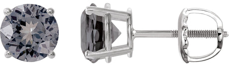 14K Gold Natural Gray Spinel Round 4-Prong Lightweight Stud Earrings – 6mm Stones - White Gold