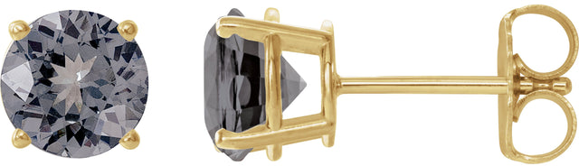 14K Gold Natural Gray Spinel Round 4-Prong Lightweight Stud Earrings - Yellow Gold