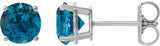 14K Gold Natural London Blue Topaz Round 4-Prong Lightweight Stud Earrings – 6-8mm Stones - White Gold