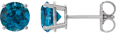 Platinum Natural London Blue Topaz Round 4-Prong Lightweight Stud Earrings – 6-8mm Stones