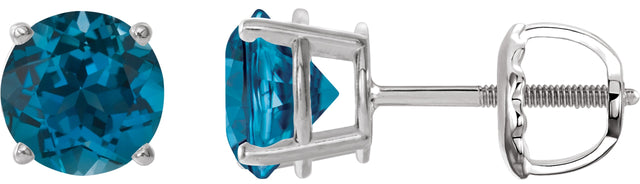 14K Gold Natural London Blue Topaz Round 4-Prong Lightweight Stud Earrings - White Gold