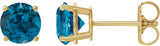 14K Gold Natural London Blue Topaz Round 4-Prong Lightweight Stud Earrings - Yellow Gold