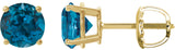 14K Gold Natural London Blue Topaz Round 4-Prong Lightweight Stud Earrings – 6-8mm Stones - Yellow Gold