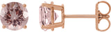 14K Gold Natural Pink Morganite Round 4-Prong Lightweight Stud Earrings - Rose Gold