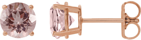 14K Gold Natural Pink Morganite Round 4-Prong Lightweight Stud Earrings - Rose Gold
