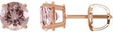 14K Gold Natural Pink Morganite Round 4-Prong Lightweight Stud Earrings – 6-7mm Stones - Rose Gold