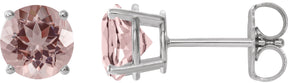 Platinum Natural Pink Morganite Round 4-Prong Lightweight Stud Earrings – 6-7mm Stones
