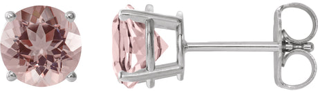 Platinum Natural Pink Morganite Round 4-Prong Lightweight Stud Earrings – 6-7mm Stones