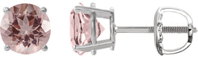 Platinum Natural Pink Morganite Round 4-Prong Lightweight Stud Earrings