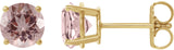 14K Gold Natural Pink Morganite Round 4-Prong Lightweight Stud Earrings - Yellow Gold