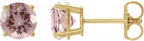 14K Gold Natural Pink Morganite Round 4-Prong Lightweight Stud Earrings - Yellow Gold
