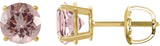 14K Gold Natural Pink Morganite Round 4-Prong Lightweight Stud Earrings – 6-7mm Stones - Yellow Gold