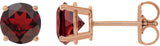 14K Gold Natural Mozambique Garnet Round 4-Prong Lightweight Stud Earrings - Rose Gold