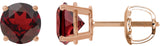 14K Gold Natural Mozambique Garnet Round 4-Prong Lightweight Stud Earrings – 2.5-8mm Stones - Rose Gold