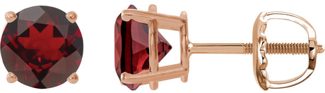 14K Gold Natural Mozambique Garnet Round 4-Prong Lightweight Stud Earrings – 2.5-8mm Stones - Rose Gold