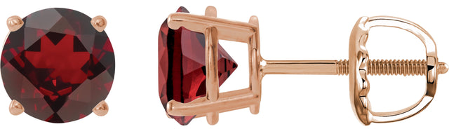14K Gold Natural Mozambique Garnet Round 4-Prong Lightweight Stud Earrings – 2.5-8mm Stones - Rose Gold