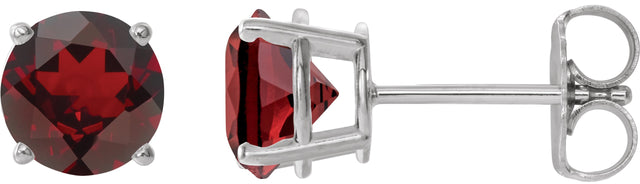 14K Gold Natural Mozambique Garnet Round 4-Prong Lightweight Stud Earrings - White Gold