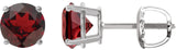 14K Gold Natural Mozambique Garnet Round 4-Prong Lightweight Stud Earrings - White Gold