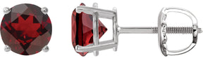 Platinum Natural Mozambique Garnet Round 4-Prong Lightweight Stud Earrings