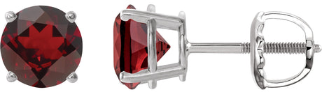 Platinum Natural Mozambique Garnet Round 4-Prong Lightweight Stud Earrings