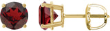14K Gold Natural Mozambique Garnet Round 4-Prong Lightweight Stud Earrings - Yellow Gold