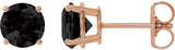 14K Gold Natural Black Onyx Round 4-Prong Lightweight Stud Earrings - Rose Gold