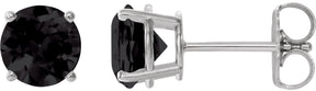 Platinum Natural Black Onyx Round 4-Prong Lightweight Stud Earrings – 6-8mm Stones